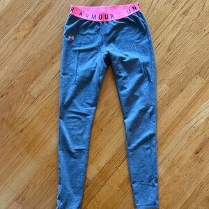 Under Armour women’s Grey Leggings with Pink Waistband and Logo